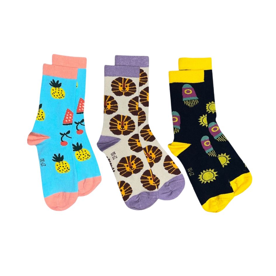 Kindersocken "alle Themenwelten" im 3er-Pack aus Bio-Baumwolle